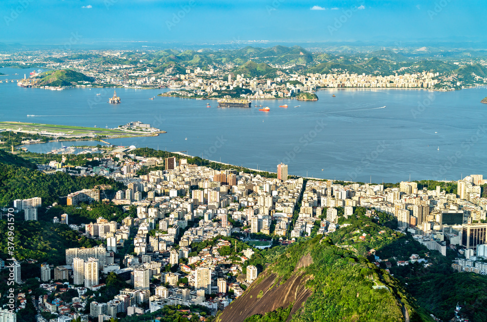 Cityscape of Rio de Janeiro and Niteroi from Corcovado in Brazil