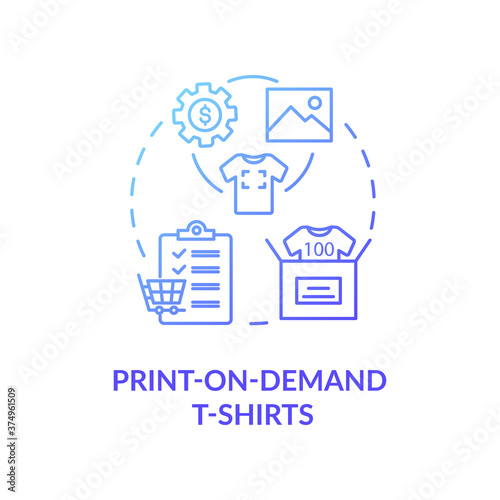 Print on demand T shirts concept icon. Fashion marketplace, online business idea thin line illustration. Customizable clothing service. Vector isolated outline RGB color drawing