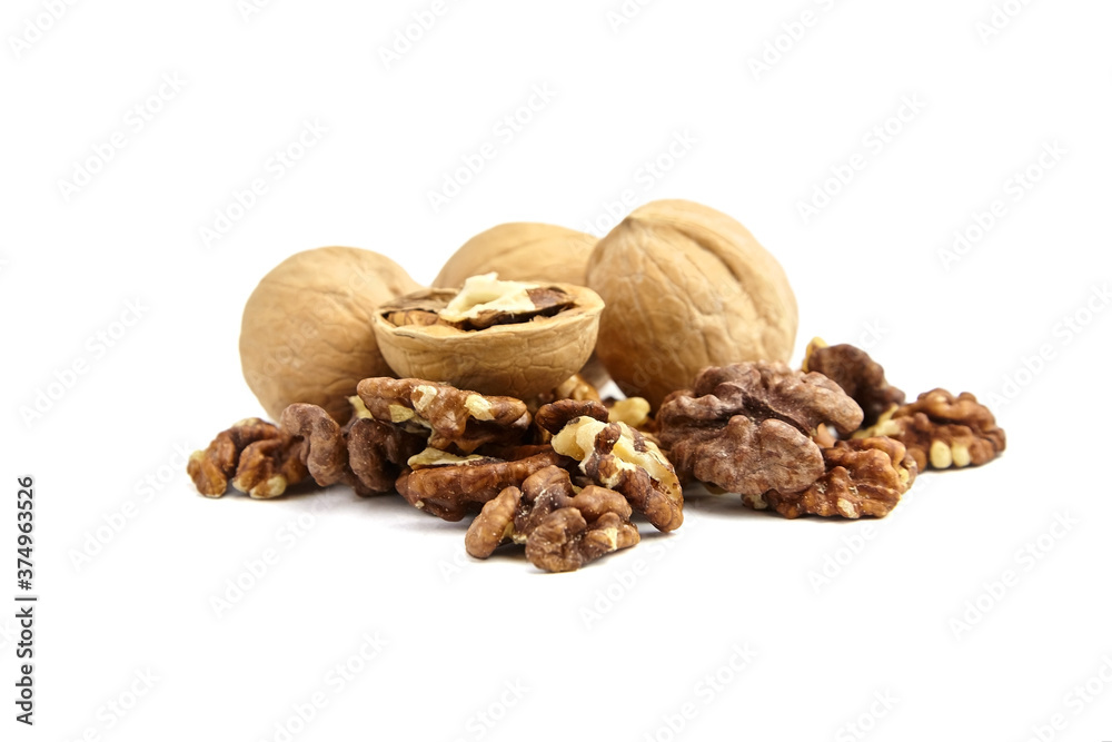 Dry walnuts isolated on white background Dry walnuts isolated on white background