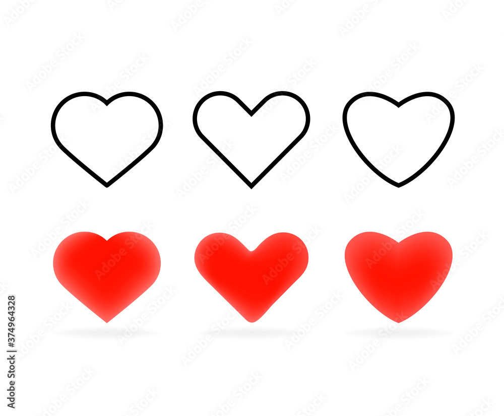 Vector heart icons. 3d and linear icons set