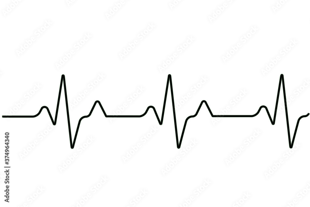 Heart rate graph. Heart beat. Ekg icon wave. Black and white color. Stock vector illustration.