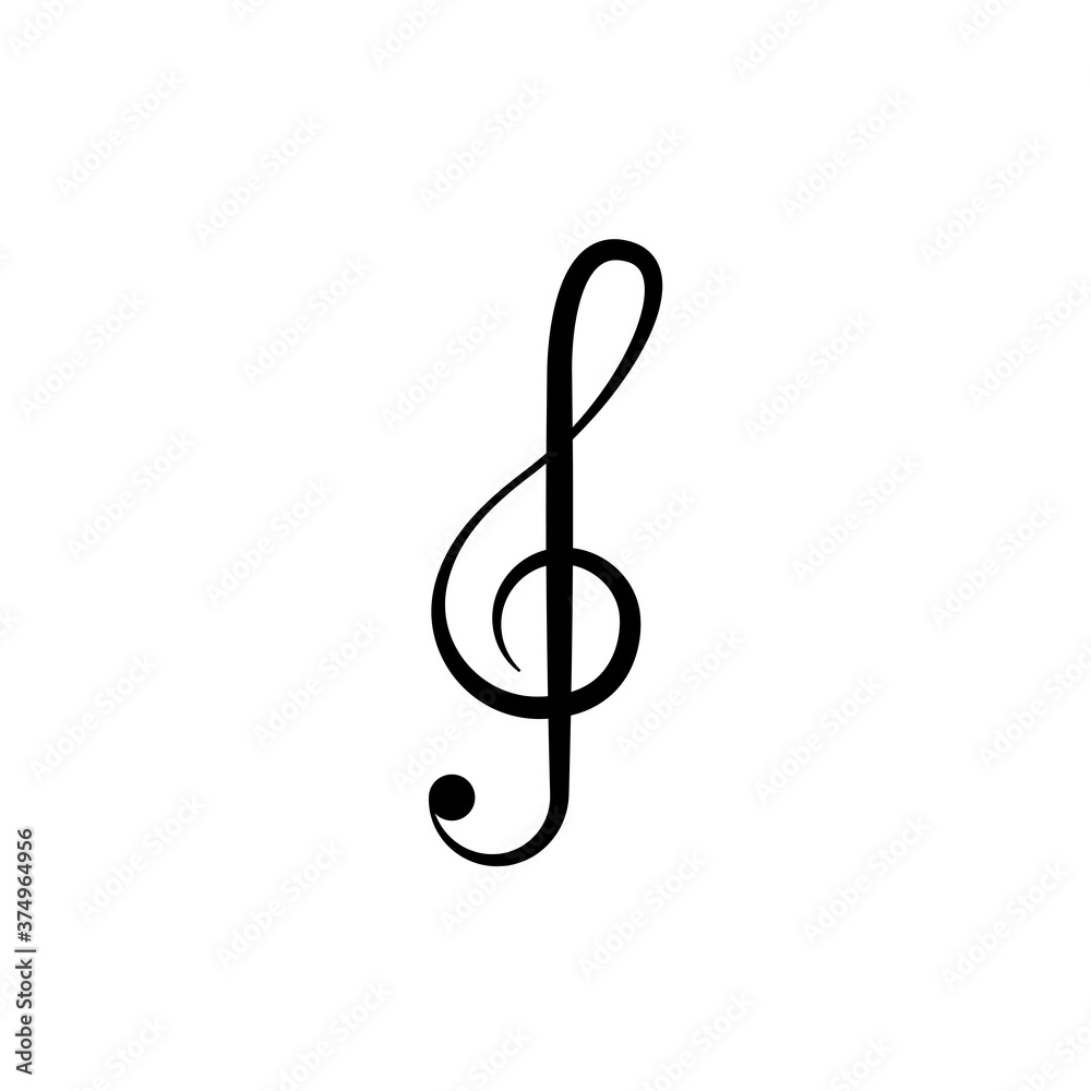 Treble clef on white background. Simple vector illustration of treble clef. Musical design element Treble clef on white background. Simple vector illustration of treble clef. Musical design element