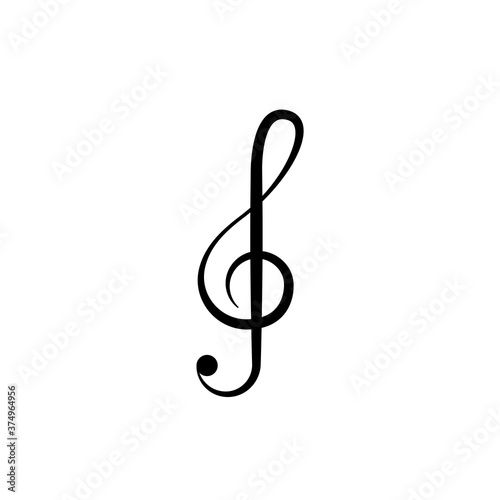 Treble clef on white background. Simple vector illustration of treble clef. Musical design element