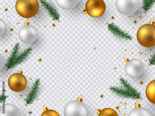 Christmas design elements. Decorative frame for New Year holidays. Isolated on transparent background with copy space. Vector illustration.