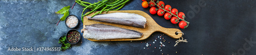 hake raw fish seafood ingredient serving size natural product top view place for text copy space diet raw pescetarian
