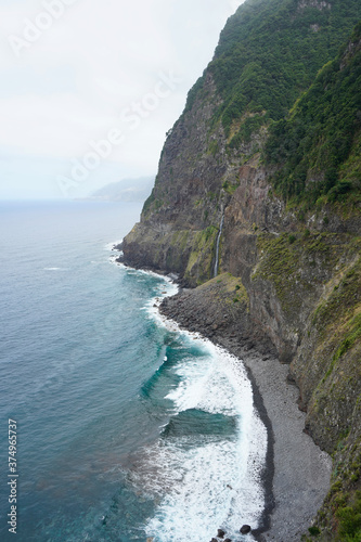 The view of the waterfall from the view point in Belvedere of Seixal, Madeira Island photo