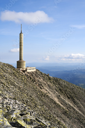 The Gaustatoppen summit with the radio tower and breathtaking view, Telemark, Norway