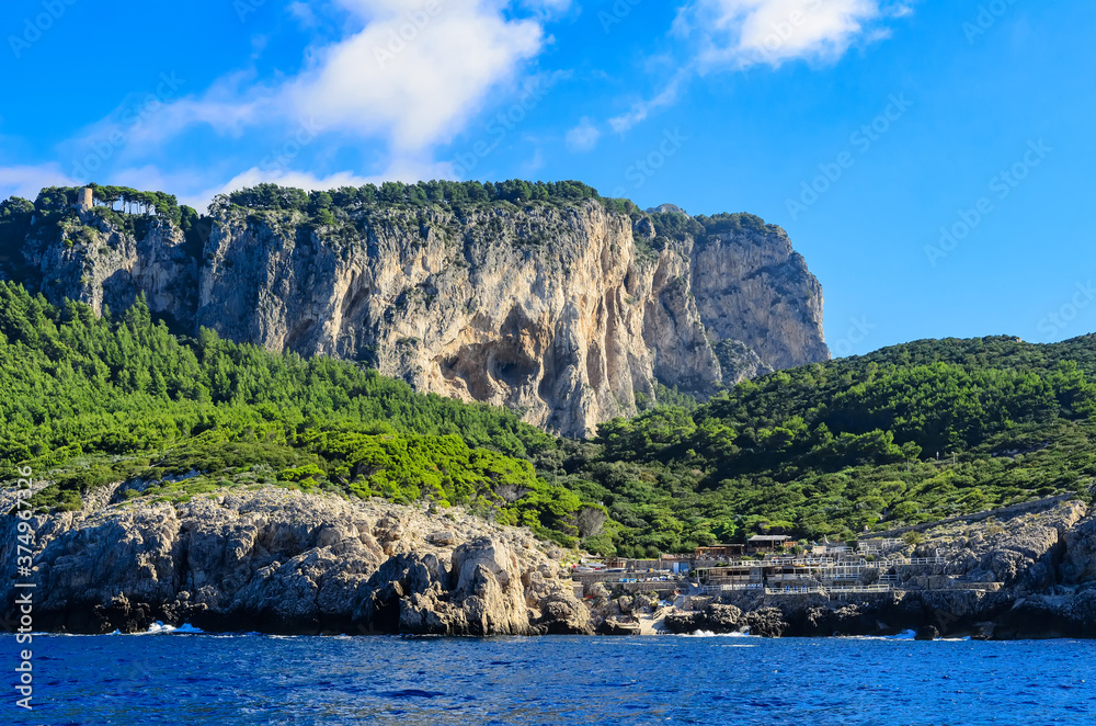 Magnificent landscapes of the island of Capri from the sea.
