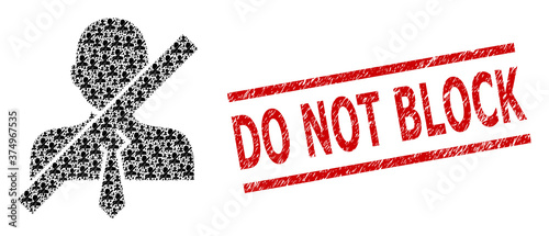 Recursive mosaic stop gentleman and Do Not Block unclean stamp seal. Vector mosaic is made from recursive stop gentleman items. Stamp includes Do Not Block caption between parallel lines.