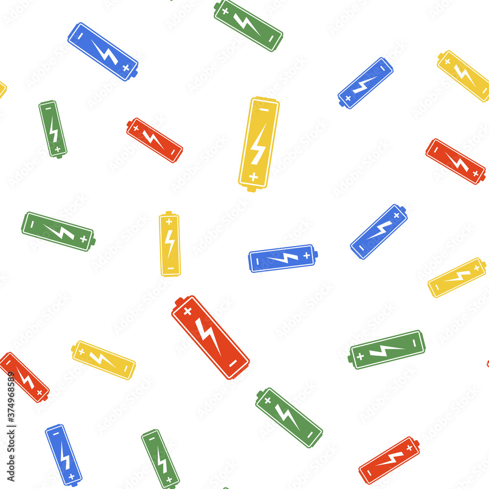 Color Battery icon isolated seamless pattern on white background. Lightning bolt symbol. Vector. Color Battery icon isolated seamless pattern on white background. Lightning bolt symbol. Vector.