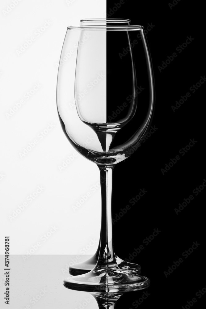 beautiful glass of wine on a black and white background