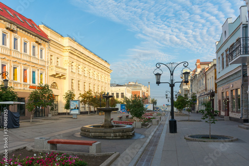 Samara. View of the pedestrian part of Leningradskaya street in the early morning.