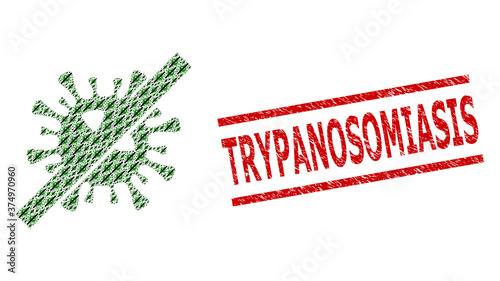 Recursion collage no SARS virus and Trypanosomiasis rubber stamp imitation. Vector collage is formed of random no SARS virus elements. Stamp includes Trypanosomiasis caption between parallel lines.