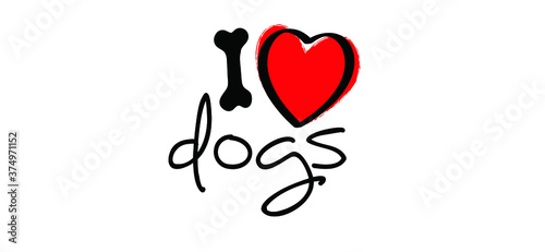 Slagan i love my dog with bone and love heart sumbol. Cartoon line pattern. vector dog quote signs. Lovers silhouette slogans. Animals day. Funny lovely quotes.