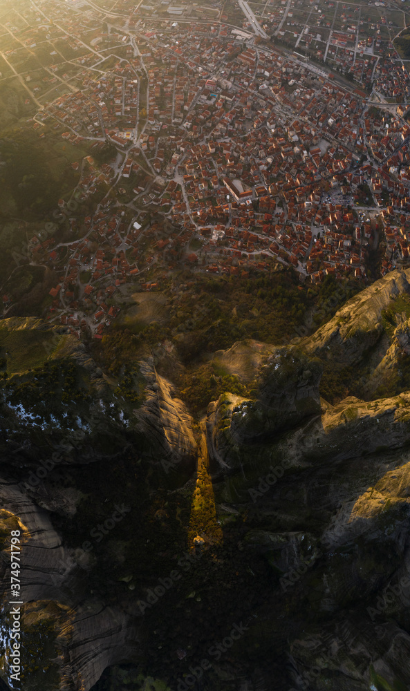 Aerial view of mountains at sunset in Kastraki, Trikala, Greece Aerial view of mountains at sunset in Kastraki, Trikala, Greece