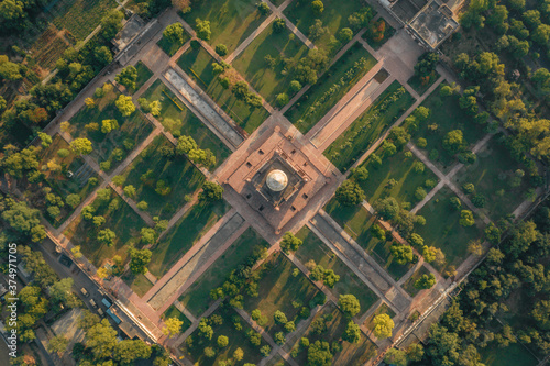 Aerial view of empty Safdarjung Tomb due to coronavirus pandemic in Delhi, India photo