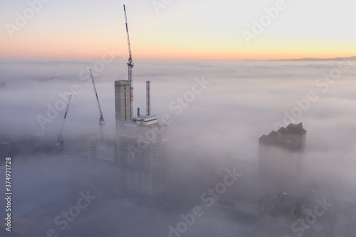 Aerial view of buildings on cloudy day in New Islington, Manchester, UK photo