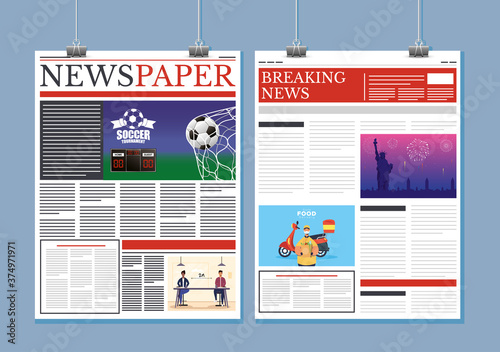 news papers communication hanging with clips