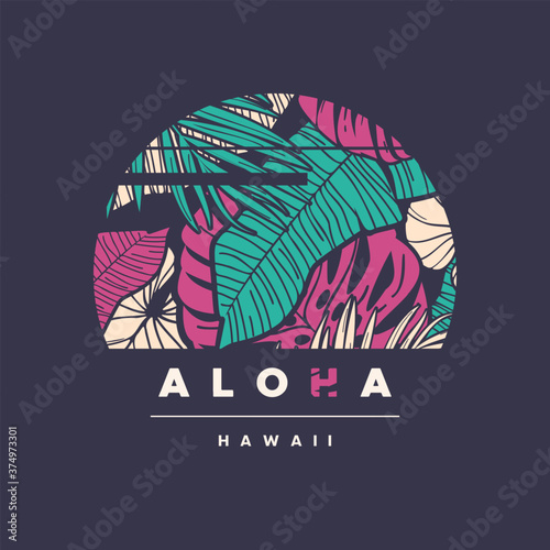 Aloha Hawaii. Colorful tropical vector t-shirt design, poster, print, label