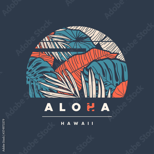 Aloha Hawaii. Colorful tropical vector t-shirt design, poster, print, label