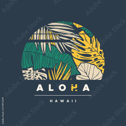 Aloha Hawaii. Colorful tropical vector t-shirt design, poster, print, label