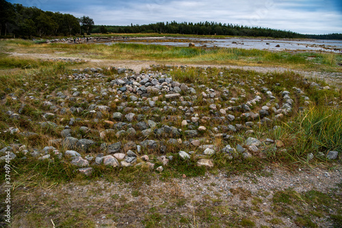 labyrinths of stones made by ancient northern peoples on an island in the white sea