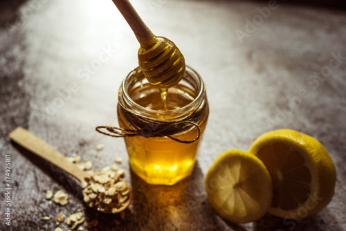 Принти на полотні honey, lemon and oatmeal - home remedy to prevent colds