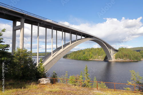 The Sando bridge is an 264 m long arch bridge crossing the Swedish Angerman river and was opened in 1943. © Roland Magnusson
