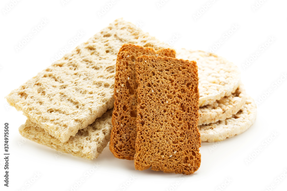 Tasty crispbread isolated on white background Tasty crispbread isolated on white background