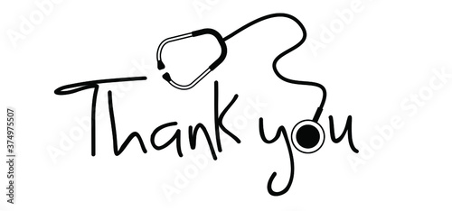Thank you nurses. Slogan nurse day with stethoscope sign on 12 may. Medical health care. Thank you nurses sign. Fun vector quote. Hand drawn word for possitive inspiration and motivation quotes.