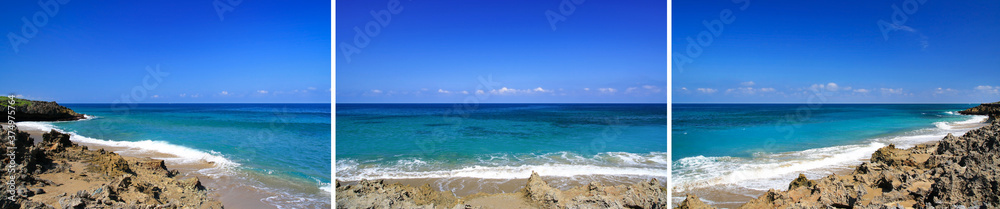 Caribbean seashore with rocks near Atlantic ocean, Dominican Republic