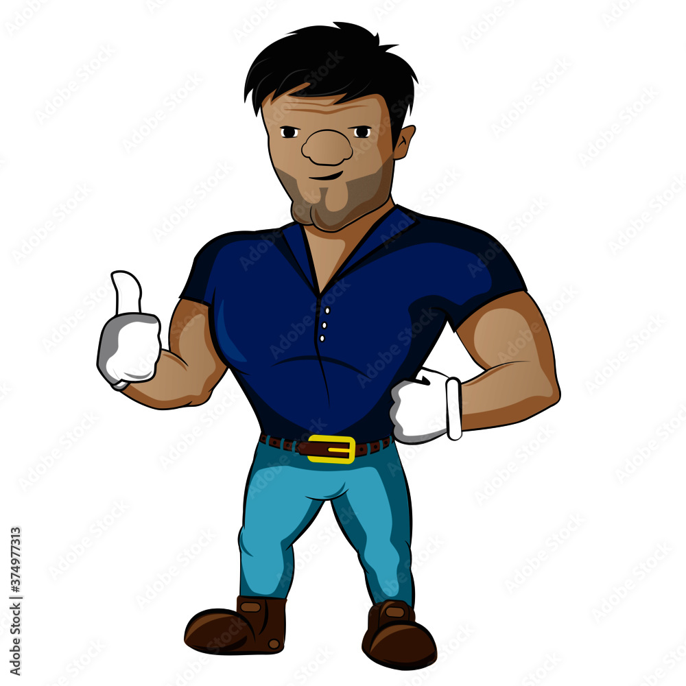 cartoon of strong man working in industry