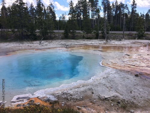 bright blue Yellowstone hot spring 