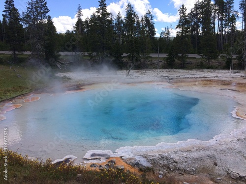 bright blue Yellowstone hot spring 