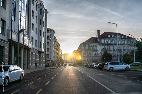 Fototapeta Naklejka Na Ścianę i Meble -  Sunset on Budapest street.
