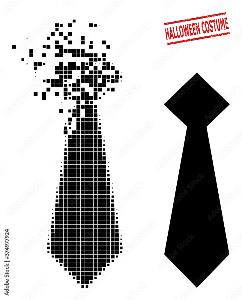 Man tie icon in sparkle, pixelated halftone style and Halloween Costume corroded stamp seal. Points are composed into vector dispersed man tie icon. Man tie icon in sparkle, pixelated halftone style and Halloween Costume corroded stamp seal. Points are composed into vector dispersed man tie icon.