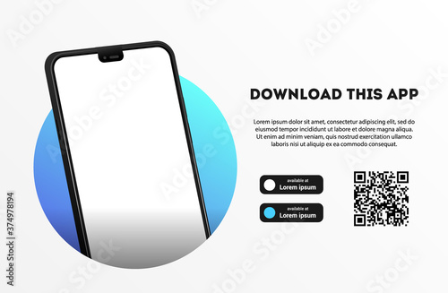 Download page of the mobile app mock up. Empty screen smartphone for you app. Download buttons. Vector illustration. © MarySan
