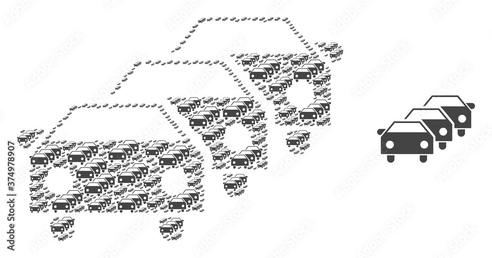 Obraz premium Vector car traffic jam composition is composed with repeating recursive car traffic jam parts. Recursive composition for car traffic jam.