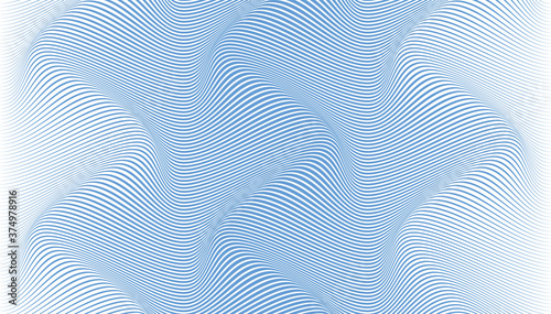 Abstract background of diagonal lines curved in a sinusoid. Long smooth wave in space. Difference thickness volume flow.