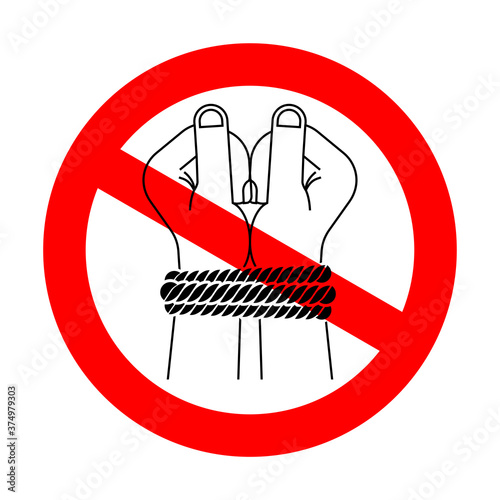 Stop Tied hands symbol of violence and bullying. Red road Forbidding. Ban Lawlessness and torture