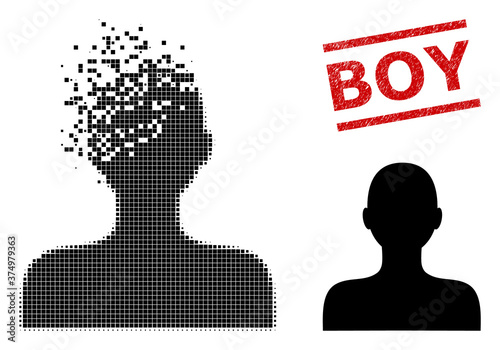 Принти на полотні Boy icon in sparkle, pixelated halftone style and Boy scratched stamp seal