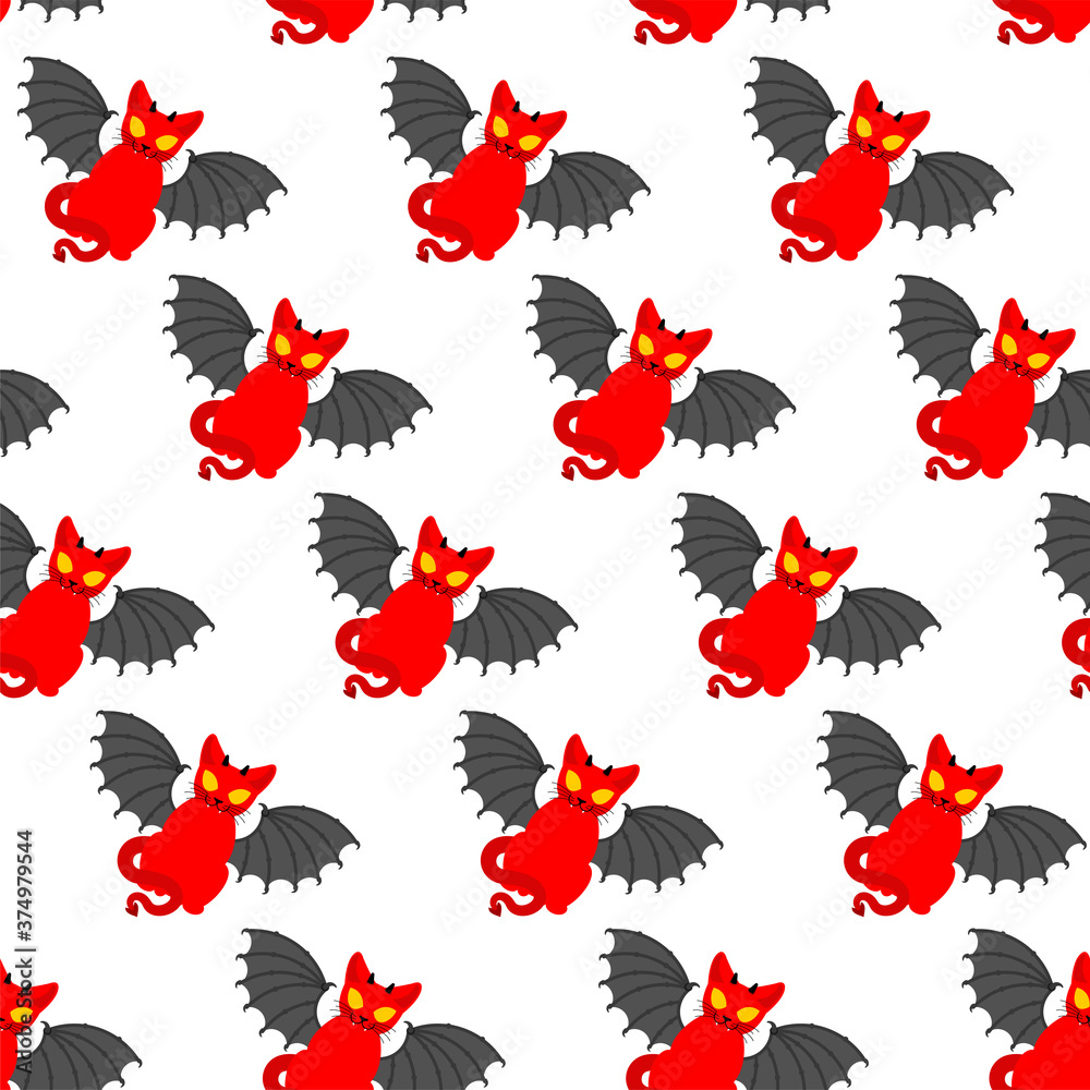 Obraz premium Devil cat pattern seamless. Satan pet background. Red demon animal texture. vector ornament