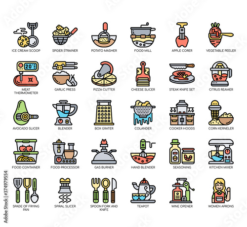 Set of kitchen tool thin line and pixel perfect icons for any web and app project.