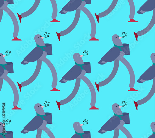 Walking pigeon pattern seamless. dove walk background. Cartoon City bird goes texture