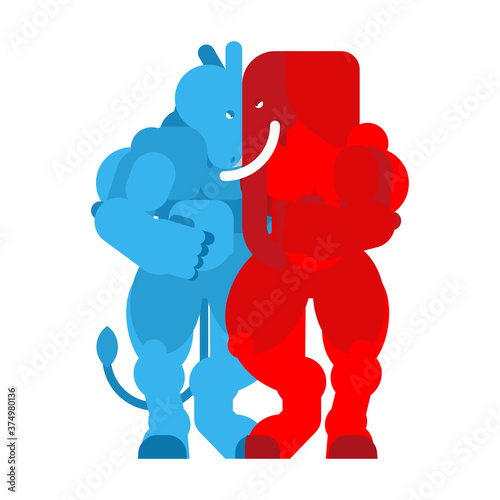 Elephant and Donkey versus. Democrat and Republican battle. Political patriotic vs. Red and blue fight