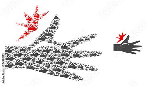 Vector hand hurt mosaic is formed from randomized self hand hurt elements. Recursive mosaic from hand hurt.