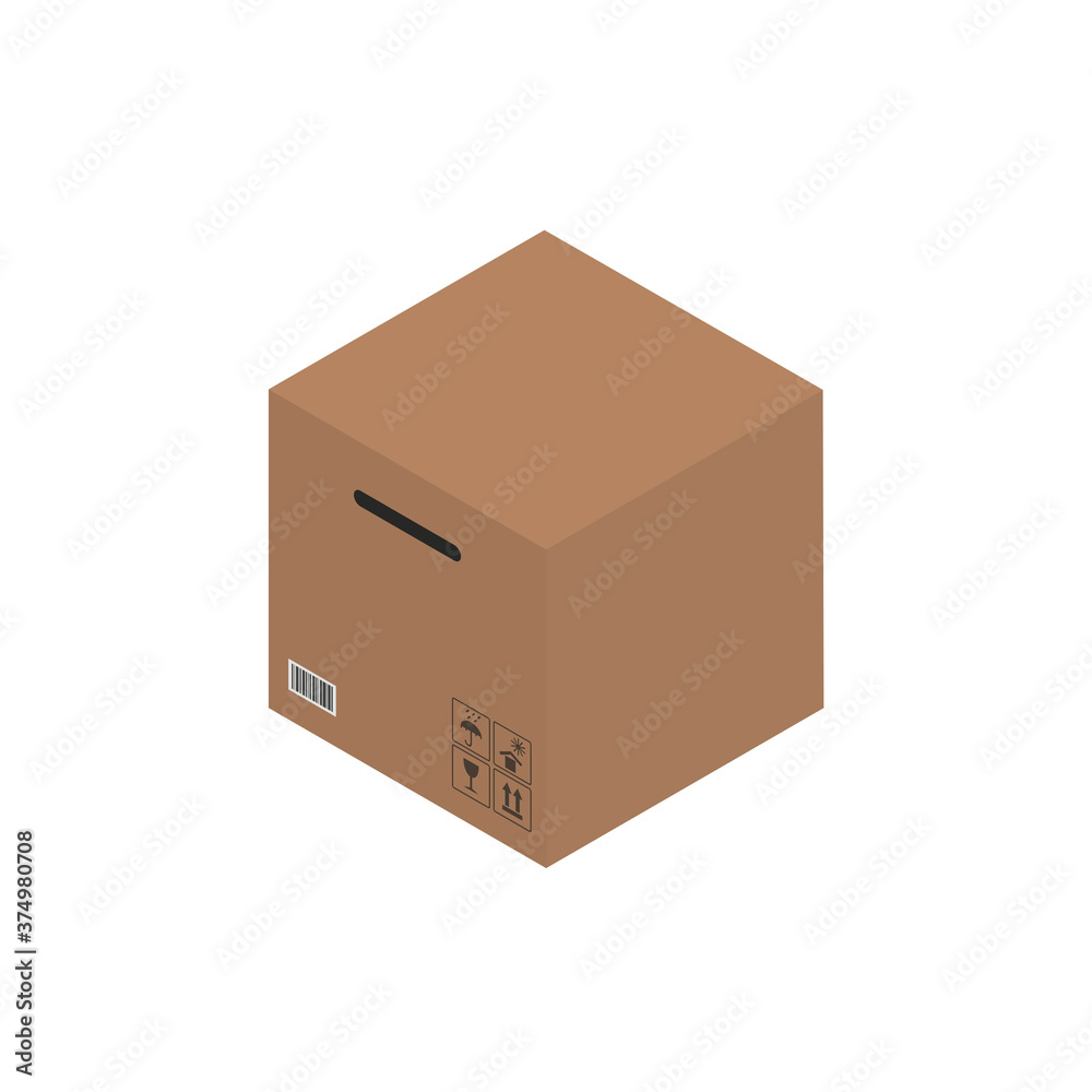 Fototapeta premium Cardboard brown box, crate box 3d, isometric box.