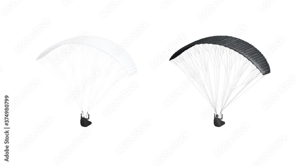 Blank blank and white paraglider with harness mockup, looped rotation