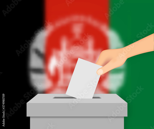 Afghanistan election banner background. Ballot Box with blurred Template for your design