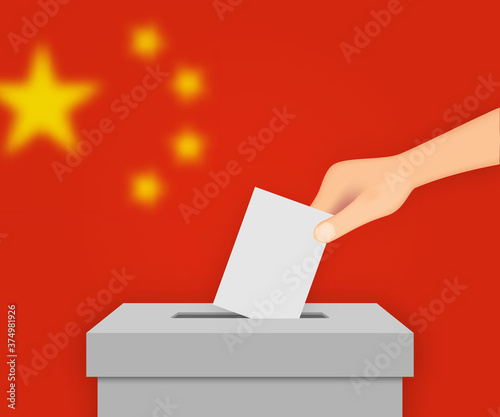 China election banner background. Ballot Box with blurred flag Template for your design